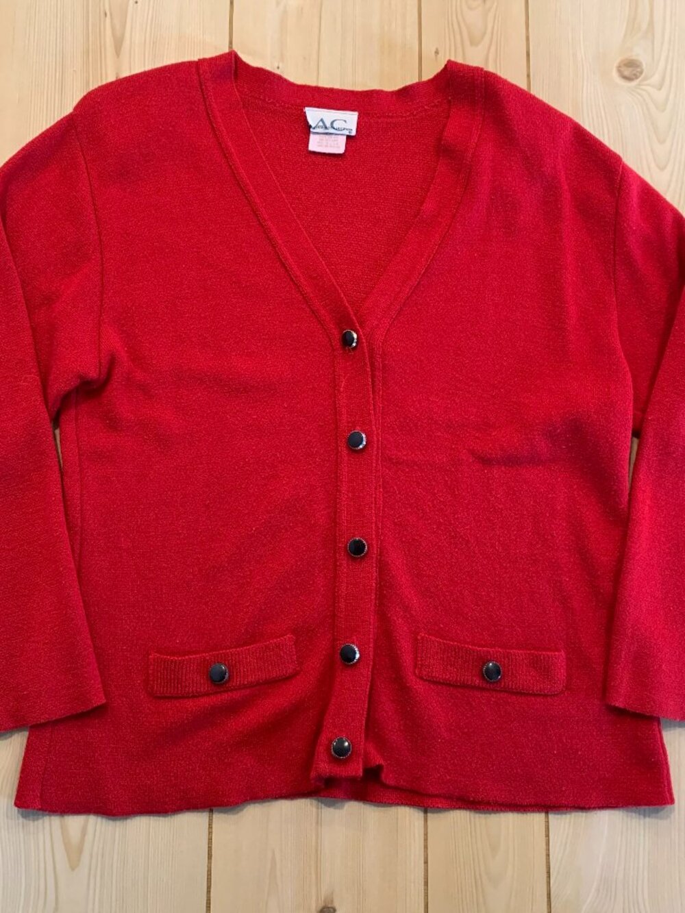 Vintage 90s American Collection Button-Down V-Neck Red Sweater Cardigan M